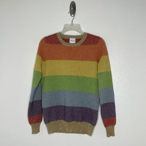 Madeleine Thompson Rainbow & Gold 100% Cashmere Multi Color Sweater Sz Small - Picture 1 of 4